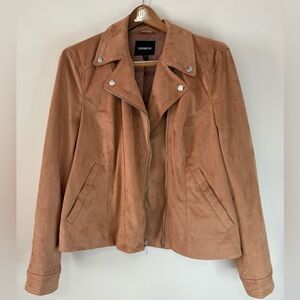 Express Women's  Tan Faux Suede asymmetrical zip Jacket in size XL